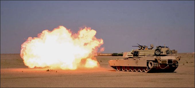M1A1 Abrams firing the 120mm M256 Gun.