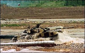 T-90 "Vladimir", crossing an obstacle