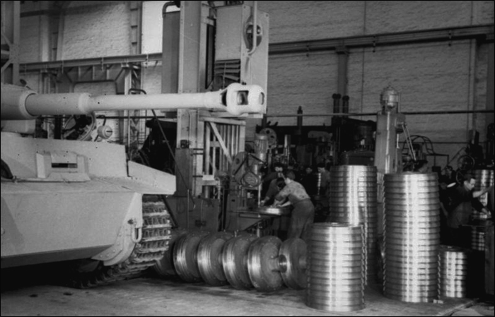 Tiger tanks rolling out of the production line.